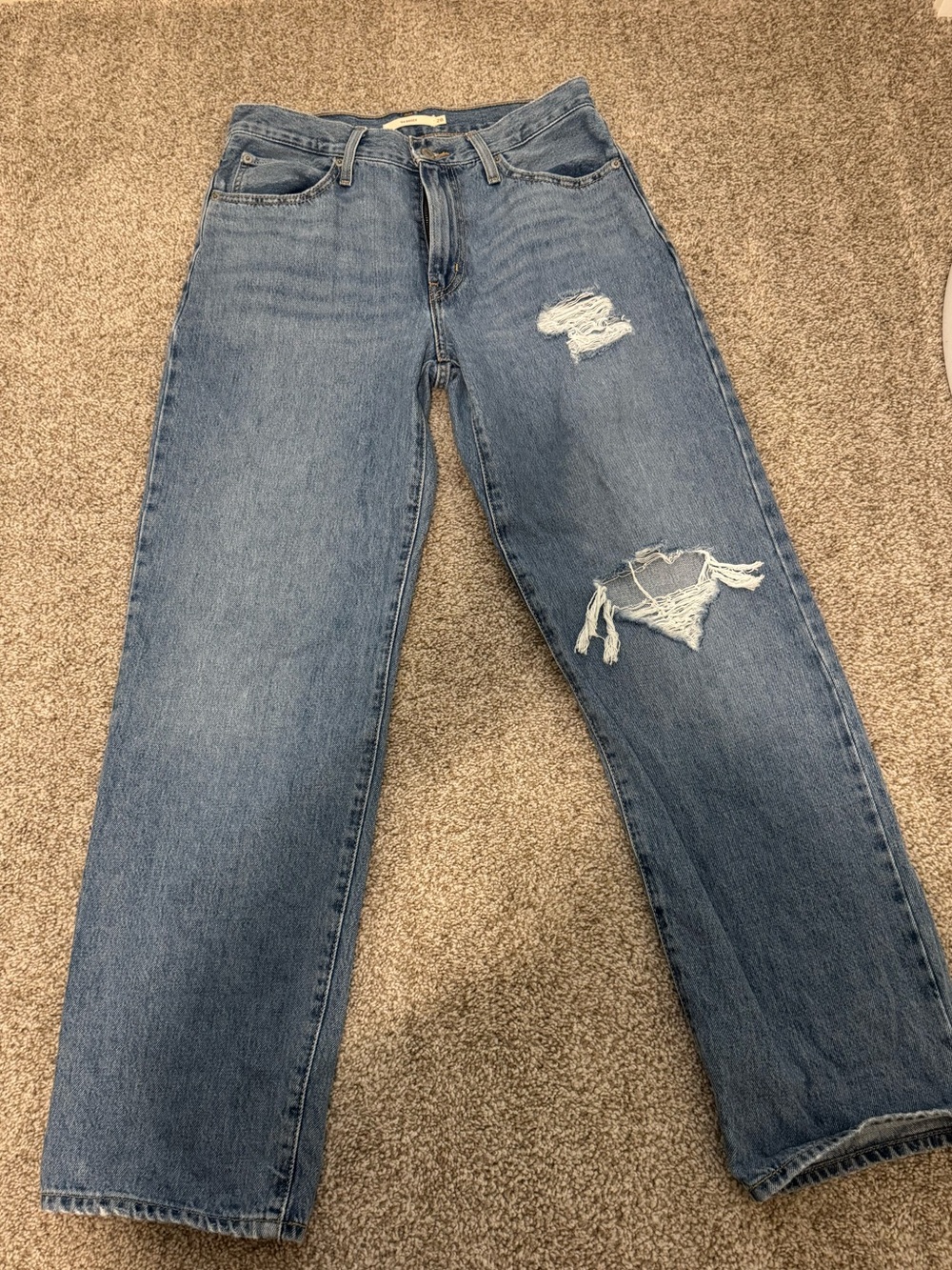 Levi's Medium Blue Straight Leg Distressed Jeans